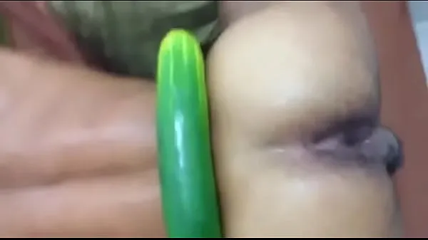 Show giant cucumber in boyfriend's ass warm Tube