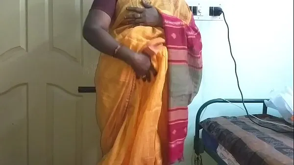 Mostrar desi indio cachonda tamil telugu kannada malayalam hindi esposa infiel vanitha vistiendo color naranja sari mostrando grandes tetas y coño afeitado presionar tetas duras presionar nip frotando coño masturbacióntubo caliente