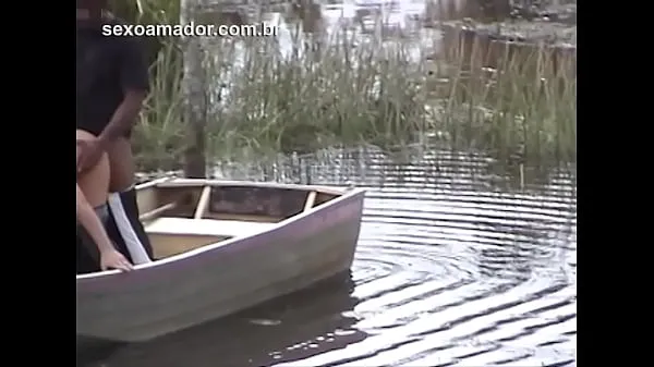 Show Hidden man records video of unfaithful wife moaning and having sex with gardener by canoe on the lake warm Tube