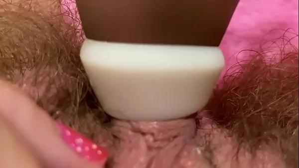 Show Huge pulsating clitoris orgasm in extreme close up with squirting hairy pussy grool play warm Tube