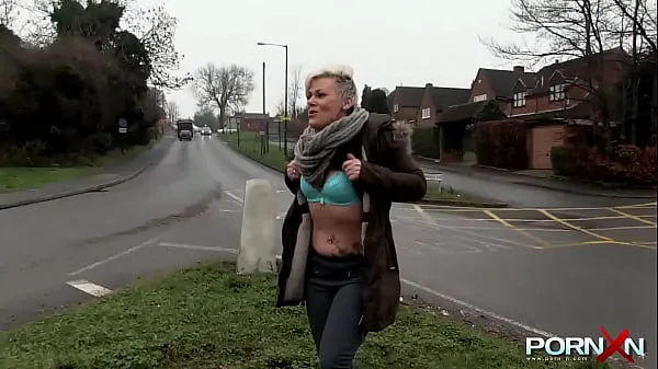 Show Naughty European blonde milf with big tits Bree Branning flashing her assets and pissing in the public warm Tube