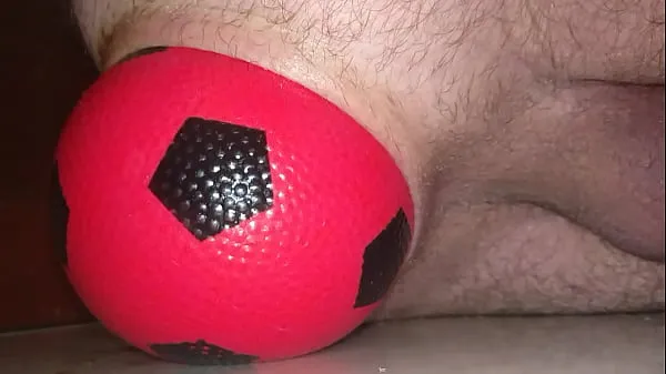 Show Huge 12 cm wide Inflatable Ball slowly leaving my Ass up close warm Tube