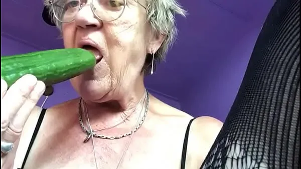 Show Grandma plays with cucumber warm Tube